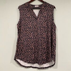 HALIFE Women's Brown Animal Print Sleeveless Blouse V Neck Size XL